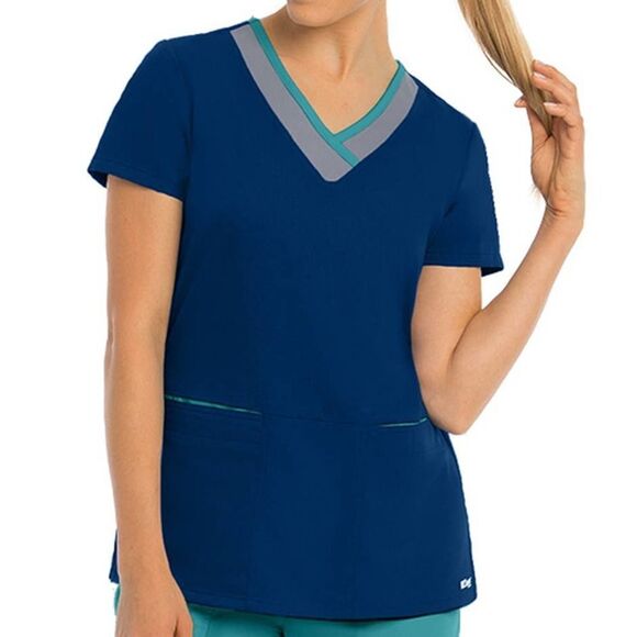 Grey's Anatomy Barco Active 3 Pocket Color Block Scrubs Scrub Top Shirt V Neck S - Picture 1 of 9